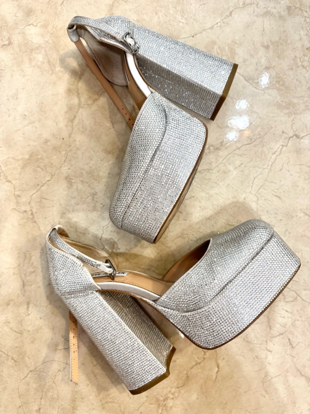 Silver Platform Steve Madden Block Heel Slingback Pumps - Women's